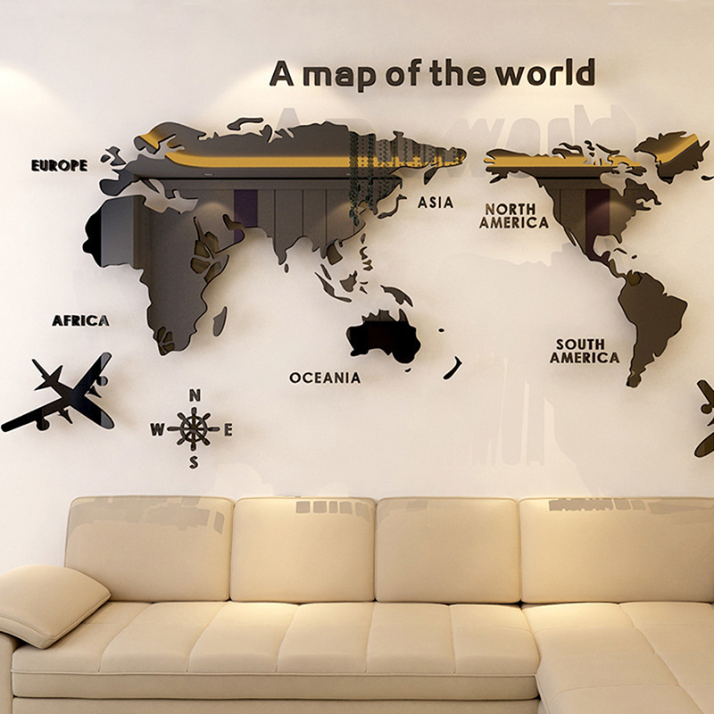 World Map Wall Stickers 3D Acr - đánh giá và giá Office Furniture World