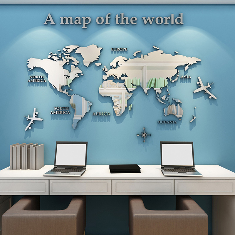 World Map Wall Stickers 3D Acr - đánh giá và giá Office Furniture World